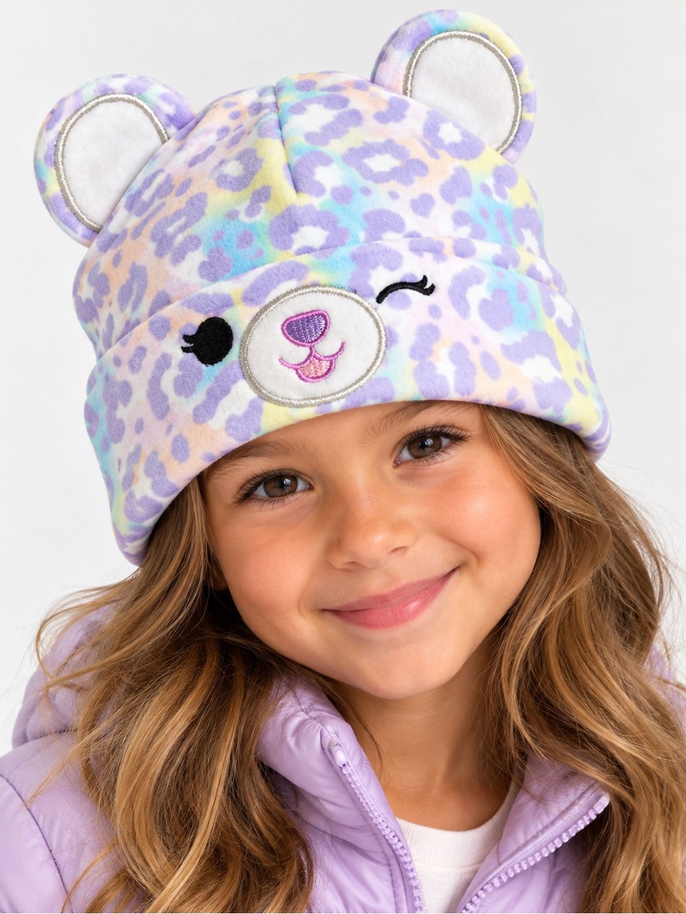 Squishmallows Girls Leopard Bear Winter Hat Size 4–6 NWT